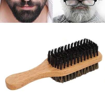 Brrnoo Double-Sided Beard Brush, Faux Hair Brush With Wooden Handle, Beard Grooming Tool - Brown