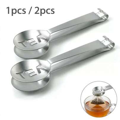 DINYWOWO 1-2pcs Stainless Steel Tea Bag Clip, Tea Tweezers, Herbal Tea Cup Clip, Chinese Herb Clip
