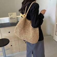 Fashion Straw Bag Large Capacity Beach Bag Summer Fashion Women's Bag Tote Shoulder Bag , Beach Bag , Summer - 卡其色 - 查看 7