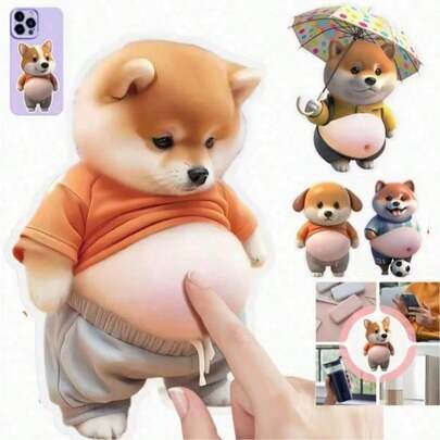 2个可爱3D柴犬/柯基犬造型靠垫贴纸，柔软静音减震垫，适用于手机、汽车、冰箱、办公桌和家居装饰，是宠物爱好者的完美礼物。
