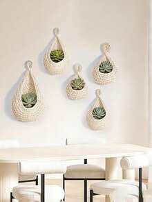 1pc Handwoven Teardrop-Shaped Storage Basket, Bohemian Style, Space-Saving Wall-Mounted Organizer, Suitable For Storing Vegetables, Potatoes, Onions, Garlic, Fresh Produce, Snacks, Toiletries, Towels, Toys And Household Items, Multifunctional Decor Piece, Fits Bohemian & Farmhouse Home Decor - White - View 4