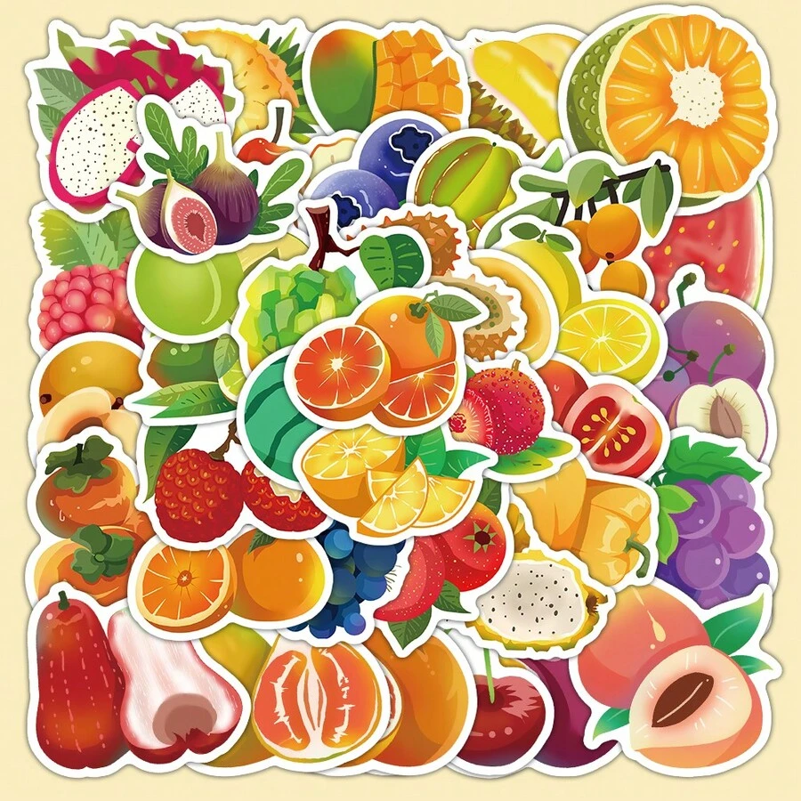 60 piezas Pegatinas de frutas tropicales vibrantes, calcomanías de frutas frescas de vinilo resistente al agua, pegatinas de frutas surtidas sin repetición para botellas de agua, portátiles, diarios, scrapbooking, manualidades para niños y suministros de scrapbooking - frutas tropicales - Ver 1
