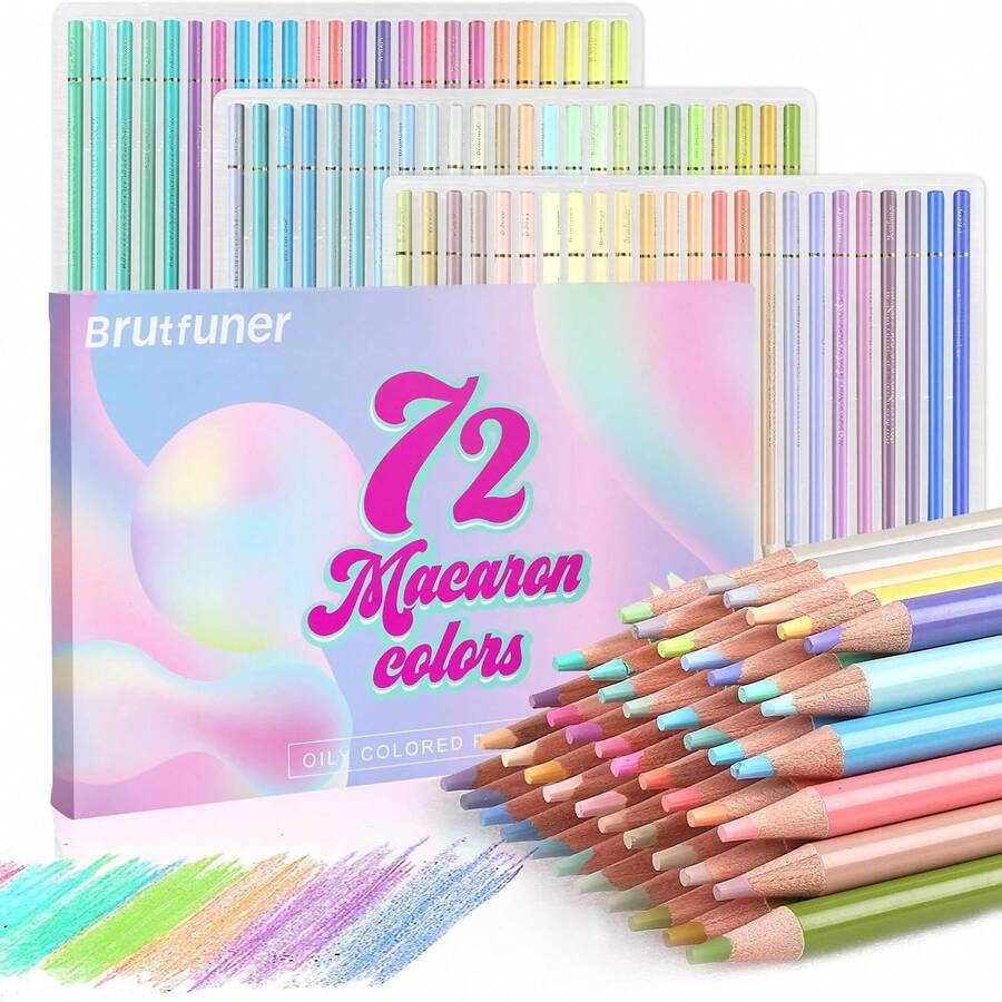 72-Color Macaron Colored Pencil Set, Soft Core, Macaron Color Series, Suitable For Adult Coloring Books, Color Mixing, Shading And Sketching - 72 Color Macaron Colored Leads - View 1