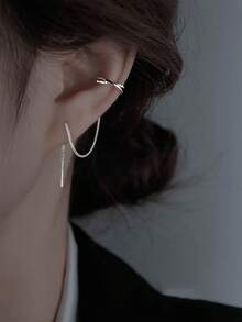 1 Đôi khuyên tai kẹp vành tai tua rua tối giản, thiết kế sang trọng, nhẹ nhàng, đa năng cho đeo hàng ngày, đi làm và hẹn hò. - Bạc - Xem 10