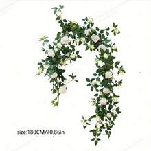 1.8m Artificial Rose Vine Decor - Romantic Fake Rose Garland, Wall Hanging Floral Vine, Artificial Green Plant Vines For Home Decor, Outdoor Patio, Wedding Ceremony, Holiday Celebration; Artificial Rose Vine Wall Hanging Flowers / Fake Flower Vines Greenery / Decorative Flower Garland For Doorway & Wall / Wedding Backdrop Decor; Extra Long 1.8m: Ample Length Covers Large Area, Suitable For Various Decoration Needs - White - View 8