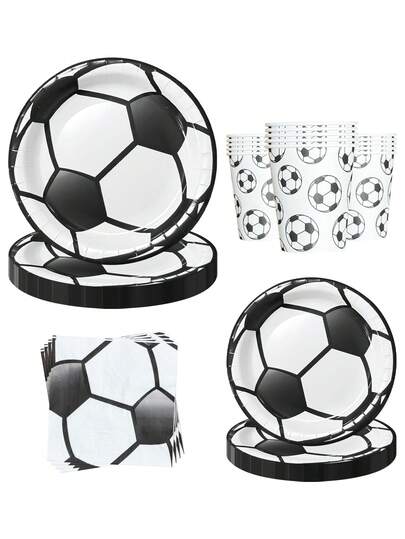 10pcs/20pcs/50pcs/100pcs Black White Soccer Ball Disposable Tableware Set - 9inch& 7inch Paper Plates, 6.5inch Napkins, Paper Cups - Black White Football Party Supplies For Soccer Game Day, Sports Birthday Party Decorations, Baby-Shower ,Soccer Theme Party Men Women
