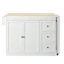 Kitchen Island On Wheels, Extendable Kitchen Island With Dining Area, Spice Rack And Drawers, Mobile And Freestanding Kitchen Island, Ideal For The Kitchen And Dining Room (Black) - White - View 6