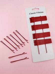 10pcs/Pack Solid Red Flat Hairclips - Red - View 2