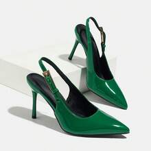 Business Casual Plain / Plain Toe Buckle Office High Heels Women's 2026 New Style Metallic Stiletto Heel Pointed Toe Strappy Sexy Patent Leather Closed-Toe Sandals - màu xanh lá - Xem 6