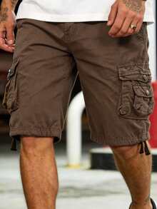 Men's Solid Color Cargo Shorts Cotton Washed Multi-Pocket Waist Lightweight Breathable For Daily Commute Outdoor Camping Beach Vacation - 咖啡棕 - 查看 1