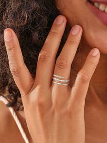 1pc 925 Sterling Silver Exquisite Criss-Cross Triple Circle Rhinestone Ring, Elegant Jewelry Gift For Women - Cross Three Circles Full Diamond Ring - View 4