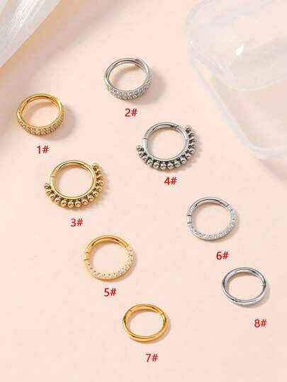 1 chiếc khuyên mũi 18G, thiết kế đính hạt, khuyên mũi bằng thép không gỉ 316L, khuyên septum. Khuyên tai nữ có đường kính trong 8mm/10mm, trang sức vàng và bạc. Móc tai có đường kính dây 1.2mm và có thể đeo ở sống mũi, vành tai, xoắn ốc hoặc sụn tai; cũng có thể đeo như khuyên núm vú.