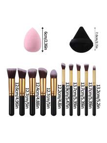 14件套完整化妆刷套装，含海绵和粉扑，专业美妆工具 - 黑色 - 查看 8