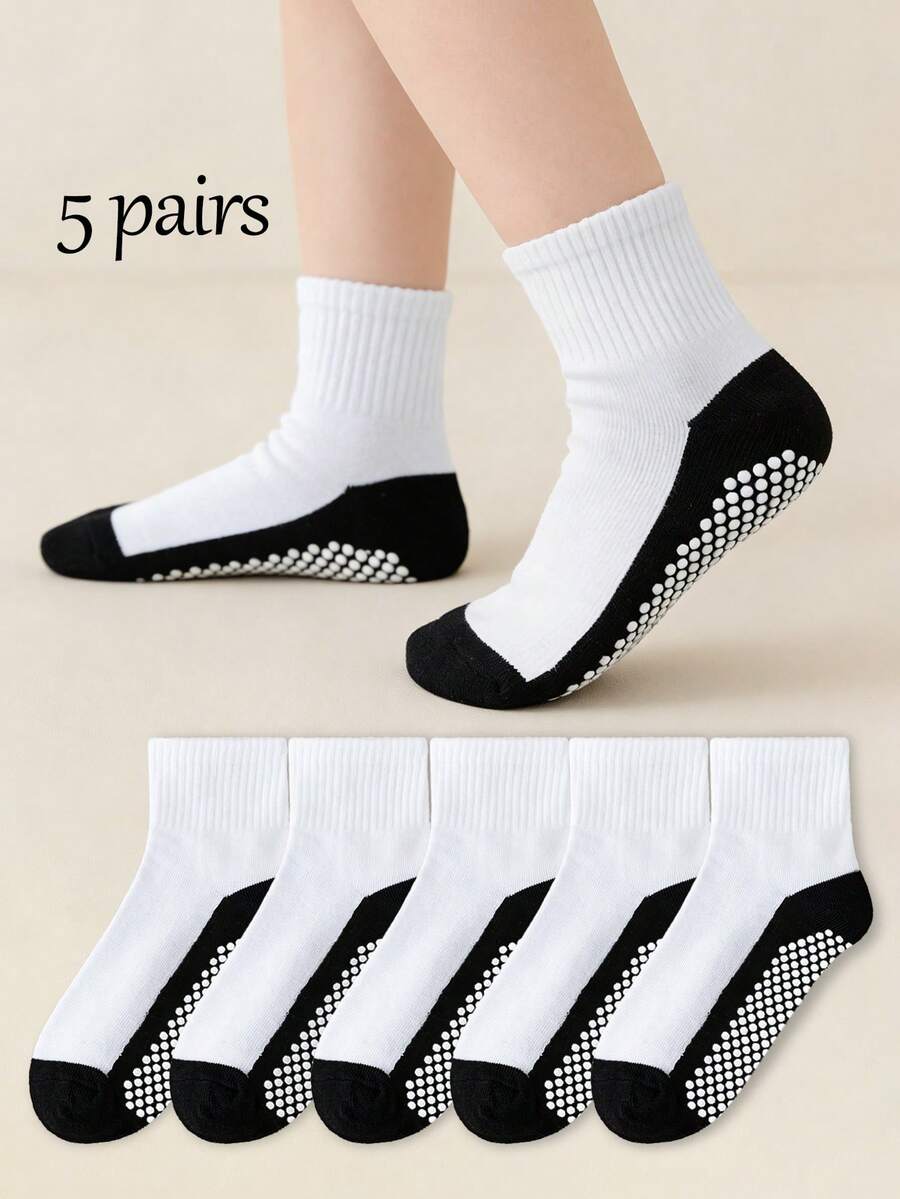 5 đôi tất cổ điển màu đen trắng phối chấm bi chống trượt cho trẻ em, tất mắt cá chân thoáng khí, thoải mái cho bé trai và bé gái, thích hợp cho mùa xuân, hè và thu. - Nhiều màu - Xem 1