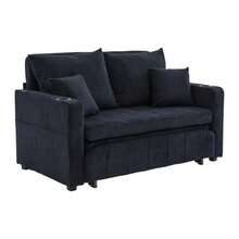 Multifunctional Fabric Sofa, Convertible Sofa Bed, Small Two-Function Living Room Sofa, Removable And Washable Cover, With Storage Bag, Port And Cup Holder. - 黑色 - 查看 4