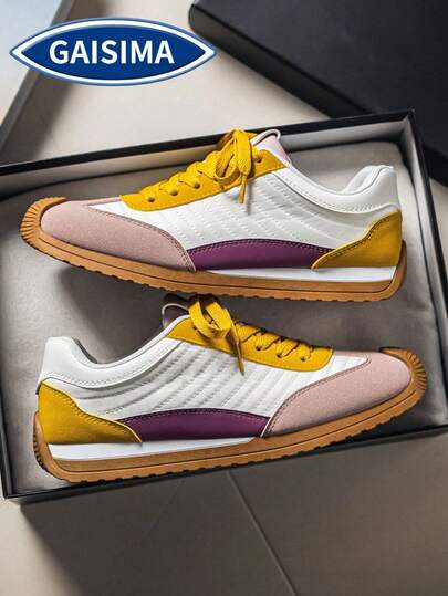 GAISIMA 1双复古拼接低帮休闲鞋，男女通用日常休闲运动健身鞋，适合春夏穿着