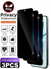 3Pcs Anti Spy Tempered Glass Film Screen Protector Compatible With Huawei P30 Nova 11 10 9 SE /Honor X6A X6B X8 X9 Anti Peeping Explosion-Proof Scratch Resistant 9H Hardness Easy To Stick Office/Subway Privacy Protection Compatible With Phone Case Bubble Free Automatic Adsorption Protection Film Does Not Support Fingerprint Recognition - Black - View 25
