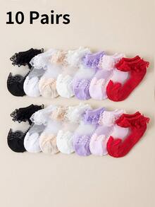 10/5/1 Đôi tất lưới trong suốt viền ren kiểu công chúa cho bé gái, thiết kế mềm mại thoáng khí, phù hợp cho đám cưới, trang phục mùa hè, 0-36 tháng tuổi, cần thiết cho mùa xuân/hè và đi học hàng ngày, tất bé gái, tất công chúa, tất ren, tất trong suốt, tất xếp nếp, món đồ không thể thiếu cho bé gái mùa xuân/hè. - Nhiều màu - Xem 10