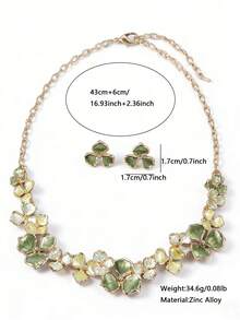 Cring Coco 2PCS/SET Woman Jewelry Set Zinc Alloy Fashion Boho Elegant Green Flower Necklace And Earrings Sets For Daily Party Prom Vacation Music Festival Mother's Day Accessories Gift - Flowers - View 3