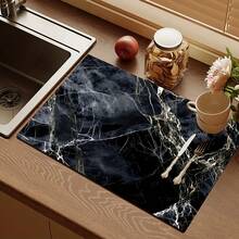 1pc Diatomite 3D Stone Pattern Drain Pad, Non-Slip Anti-Scratch Surface, Easy Clean Polyester Fiber Mat For Kitchen, Washer, Dryer, Stove Cover & Home Appliance Accessories, Modern Kitchenware With Non-Slip Texture - Black - View 5
