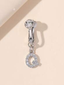 1 chiếc kẹp rốn chữ cái khảm nhỏ tối giản, tiện dụng để đeo hàng ngày cho phụ nữ. - Bạc - Xem 12