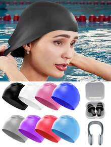 1pc Women Multi-Color Stylish Silicone Swim Cap Waterproof Non-Slip High Elastic No Squeeze For Long Hair With Accessories Set Swim Cap For Women Waterproof Swim Cap Women's Swim Accessories Pool Essentials Professional Training - Multicolor - View 3