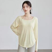 2026年新作女性用ヨガウェア、ゆったりとしたデザインのヨガトップス、ランニング・ピラティス・フィットネス用ヨガシャツ - パールホワイト - チェックする 3