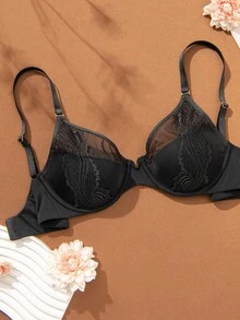 Push Up Bra Padded Mesh T-Shirt Bra - Black - View 7