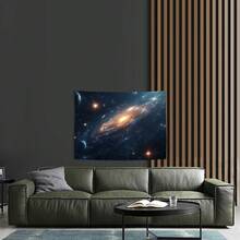 1 件精美绝伦的外太空行星背景横幅 - 充满活力的星系和宇宙场景，点缀着旋转的星星、月亮和火箭 - 耐用的涤纶材质，可用于照片墙装饰，适用于直播、派对、生日、周年纪念、房间、花园或庭院装饰 - 室内/室外均可使用，月亮装饰 - 8 - 查看 4