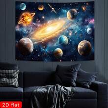 1 件精美绝伦的外太空行星背景横幅 - 充满活力的星系和宇宙场景，点缀着旋转的星星、月亮和火箭 - 耐用的涤纶材质，可用于照片墙装饰，适用于直播、派对、生日、周年纪念、房间、花园或庭院装饰 - 室内/室外均可使用，月亮装饰 - 15 - 查看 3