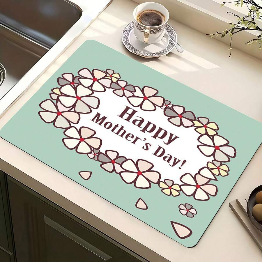 1pc Vintage Floral Blotter - Multipurpose Absorbent Pad For Mother's Day Decor, Polyester Waterproof Countertop Protector Mat For Kitchen, Dining Table, Washing Machine, Bathroom Vanity, Coffee Machine, Party Supplies To Add Happiness To Home - Red Flower Heart Frame - View 1