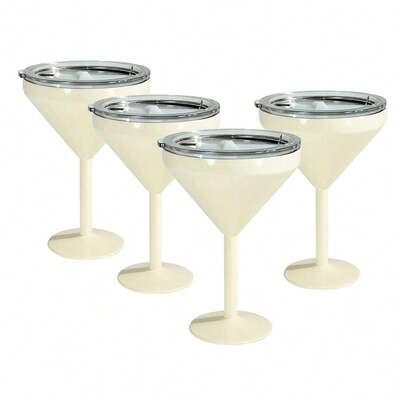 AGH Paquete de 4, 3, 2 o 1 Copa de Martini de Acero Inoxidable de 10 oz - Vaso Térmico Aislado para Todo Tipo de Eventos al Aire Libre, Picnics, Fiestas en la Piscina, la Playa y el Patio - Blanco Crema