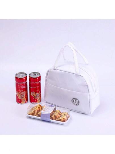 Hộp cơm trưa di động màu trắng tinh, có khóa kéo, chống thấm nước, túi đựng cơm trưa có lớp cách nhiệt bằng nhôm không dệt, kiểu dáng đơn giản.