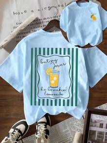 [100% Cotton] Jesus Lemonade Shirt, But My Jesus He Be Makin' Lemonade, Women Graphic Tee Unisex Plus Size Casual Summer Short Sleeve Daily T-Shirt - 藍色 - 查看 1