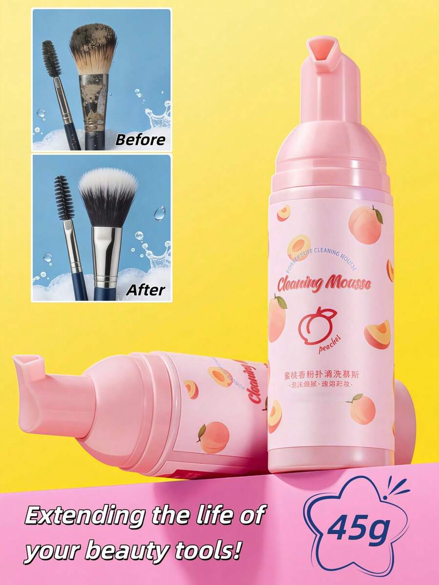 OEIEZ Peach Scented Makeup Sponge Cleansing Mousse, Deep Cleansing Makeup Sponge Cleanser, Gentle Brush Shampoo Suitable For Makeup Sponges And Puffs, Removes Waterproof Makeup, Cruelty-Free - Pink - View 1