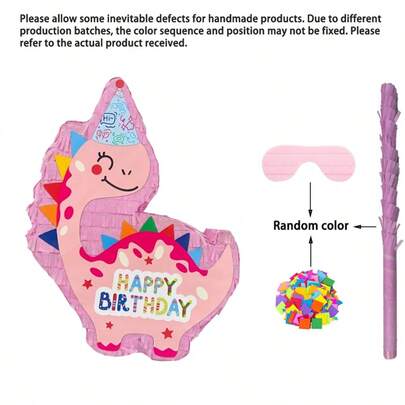 4pcs/Set Dinosaur Shaped Piñata Party Decorations, Includes Bat, Blindfold, Colorful Confetti, Suitable For Party Decor, Photo Props, Birthday, Halloween, Christmas, Anniversary