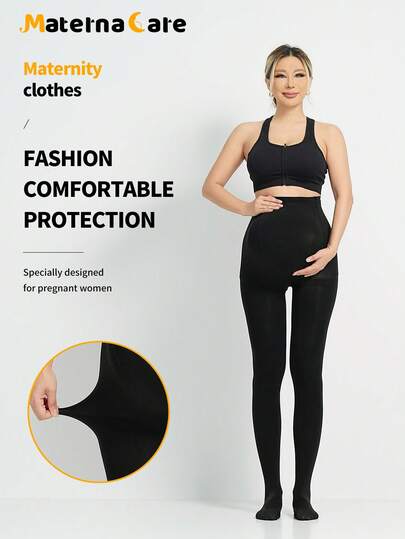 1pc Opaque Black 100D Maternity Leggings, High Waist Belly Support, Soft & Comfortable Pregnancy Pantyhose, Suitable For Pregnant Women & Postpartum