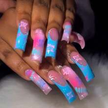 Long, Curved Nail Tips In A Sweet And Cool Blue Color Scheme With Cute Flowers-A Simple And Stylish Wearable Nail Extension, Perfect As A Gift For Parties. - Thế chiến thứ 26 - Xem 6