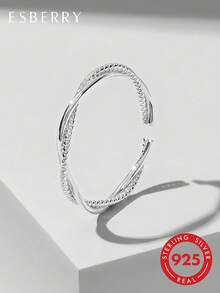 ESBERRY 1枚可调节双藤蔓设计戒指，S925纯银和铂金色，优雅珠宝，适合日常佩戴 - 銀色 - 查看 1