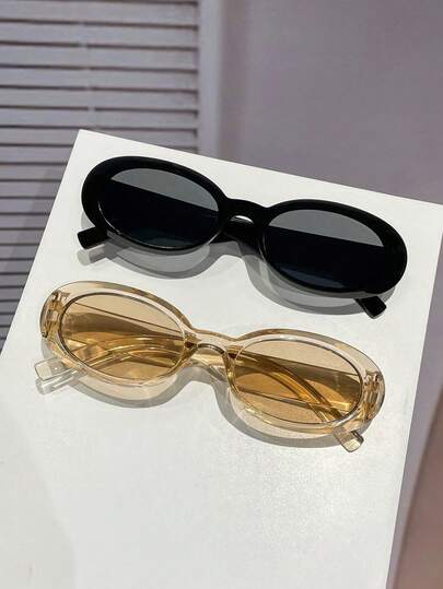 2pcs Casual Oval Frame Fashion Glasses, Women's Fashion Eyewear Combo, Versatile For Daily, Party, Street Style, Summer, Casual, Business, Dating, Photoshoot, Outdoor, Y2K