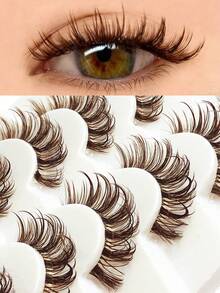 Asiteo 6 Pairs Brown Wet Lashes Cat Eye False Eyelashes, Natural Look Soft & Fluffy, Lightweight Brown Lashes Suitable For All Eye Shapes, Spiky Lashes Great For Dates & Cosplay - Comic wet eyelashes - View 1