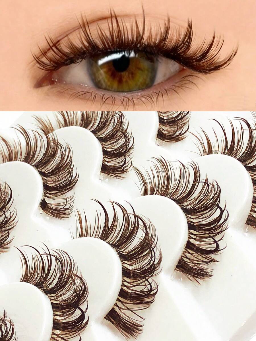 Asiteo 6 Pairs Brown Wet Lashes Cat Eye False Eyelashes, Natural Look Soft & Fluffy, Lightweight Brown Lashes Suitable For All Eye Shapes, Spiky Lashes Great For Dates & Cosplay - Comic wet eyelashes - View 1