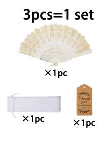 婚礼派对礼品套装，金色/粉色婚礼折扇，欧根纱袋，感谢卡，纪念礼品套装，适合赠送朋友、宾客、新娘送礼会、生日派对、拍照道具 - 多色 - 查看 13