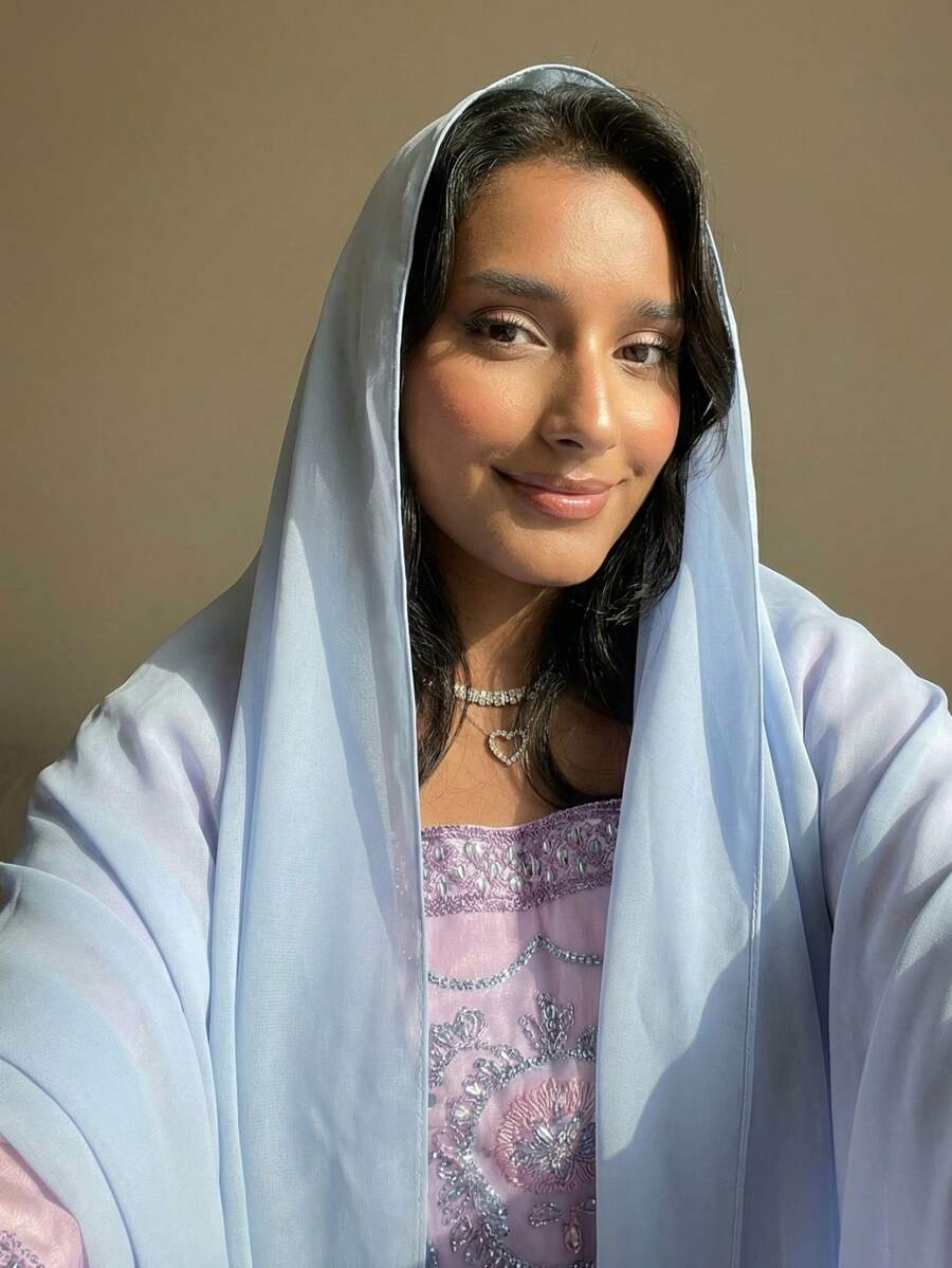 1pc Women's Solid Color Chiffon Beach Scarf, Headscarf, Arabic Casual Long Scarf, Suitable For Daily Use, Sun Protection,Holiday - Baby Blue - View 1
