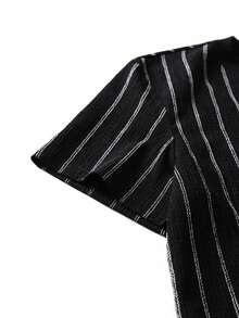 Commuting Light Business Men's Striped T-Shirt Slim Fit Black And White Vertical Stripes Casual Vacation Style Versatile Short Sleeved Top - Black - View 10
