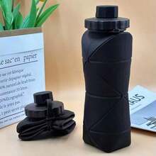 1 pieza Botella de agua plegable de silicona, vaso de agua deportivo portátil de gran capacidad, taza de viaje retráctil - Azul - Ver 11