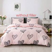 2/3Pcs Pink Heart Print Duvet Cover Set (1/2 Pillowcases, 1 Duvet Cover, Without Filling). Crafted With Ultra-Soft, Breathable Fabric Suitable For All Seasons, This Bedding Set Is Perfect For Cozy And Inviting Bedrooms. - Baby Pink - View 10