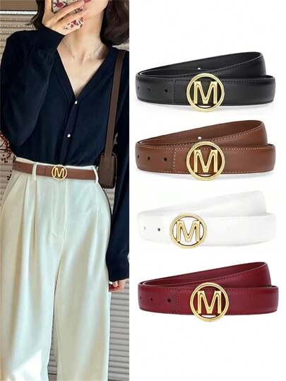 Women's Fashion Letter Smooth Buckle Belt, New Casual Pants Belt With Elegant Vibe