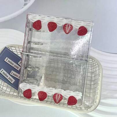 1 cuốn sổ tay rời M5 hình dâu tây đỏ, sổ nhật ký, sổ ghi chép tự làm có thể tháo rời, tiện dụng cho học sinh.