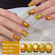 MEET ACROSS 2瓶7毫升Bounty Party亮片猫眼凝胶指甲油套装，金色闪光亮片猫眼磁性半永久可卸UV凝胶指甲油，适合夏季美甲，美甲DIY，家用和美甲沙龙用品 - 彩色 - 查看 4